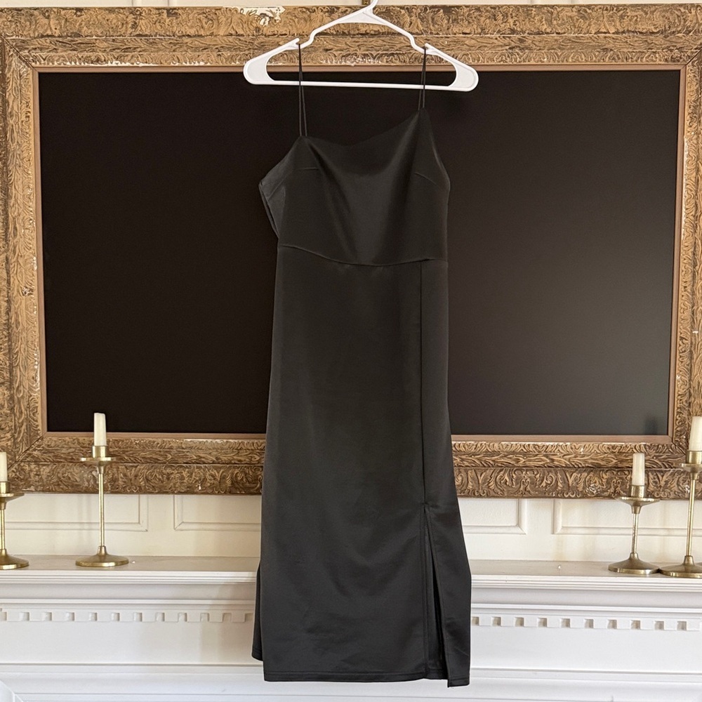Black Slip Midi Dress with Spaghetti Straps